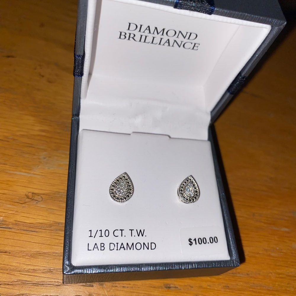 Silver Teardrop Diamond Earrings